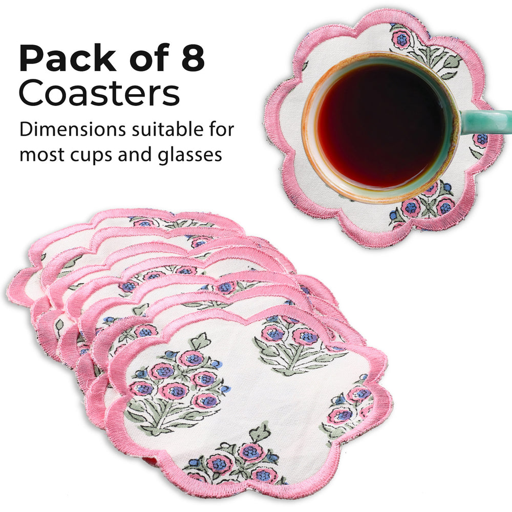 Block Printed Ruddy Blue, Pink, and Green Coasters Product Image 2