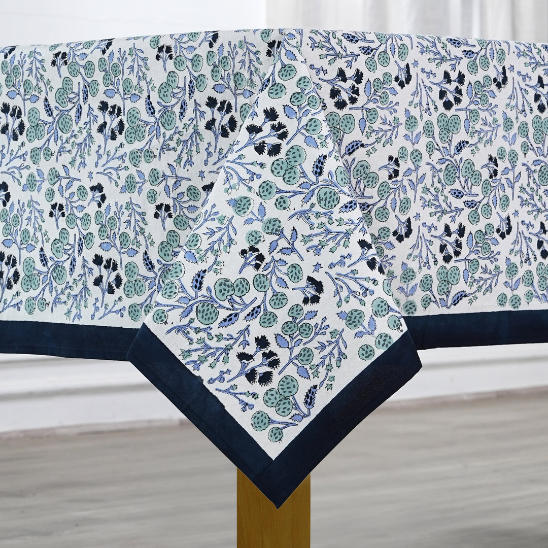 Hand block printed Denim and Baby Blue tablelcoth - The Fabricrush - Image 1