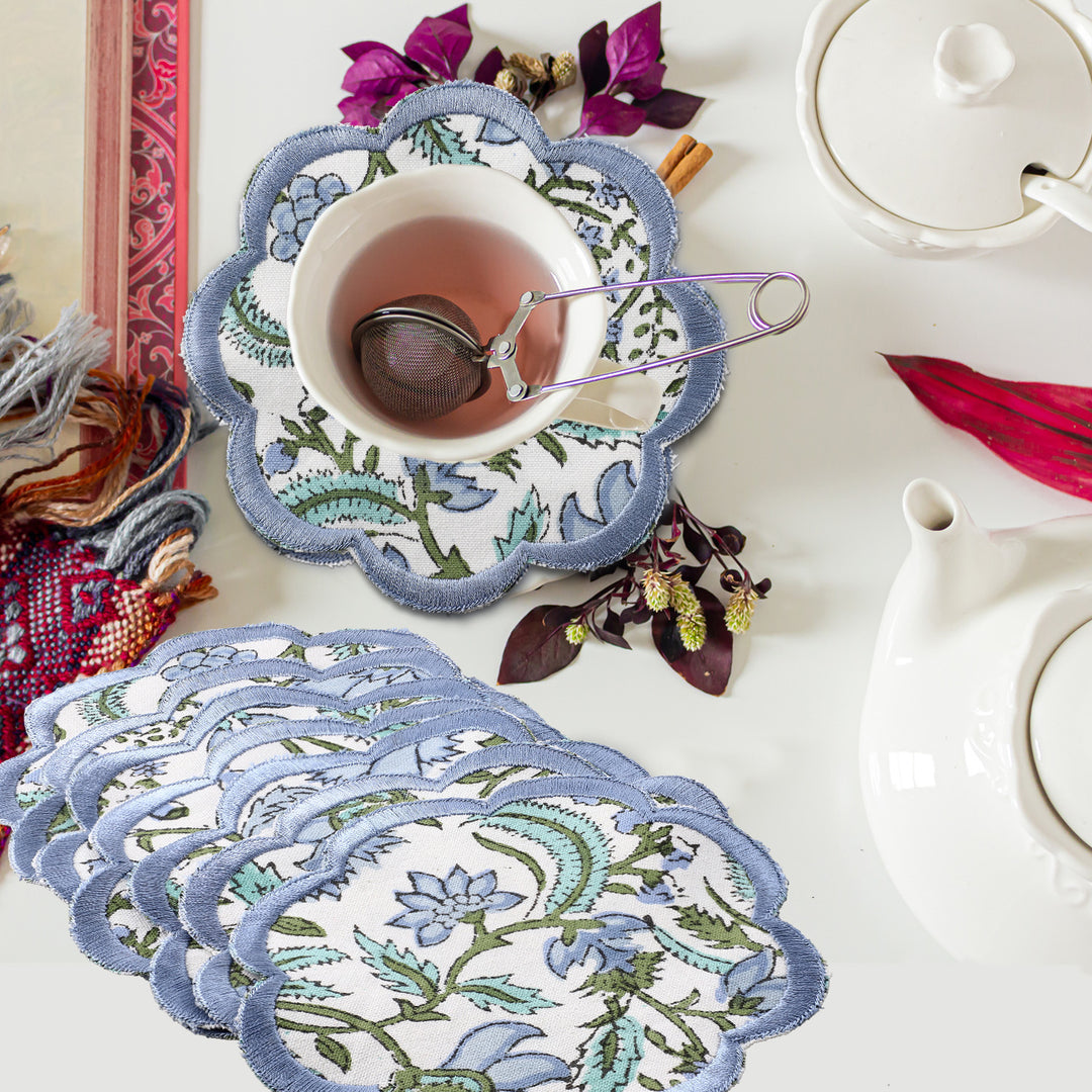 Hand Block Printed Columbia Blue Coasters Product Image 1