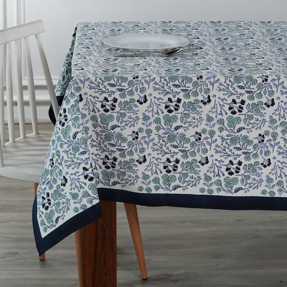 Hand block printed Denim and Baby Blue tablelcoth - The Fabricrush - Image 2