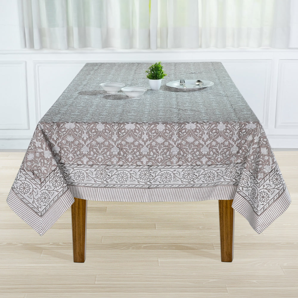Hand block printed Taupe Gad tablelcoth - The Fabricrush - Image 2