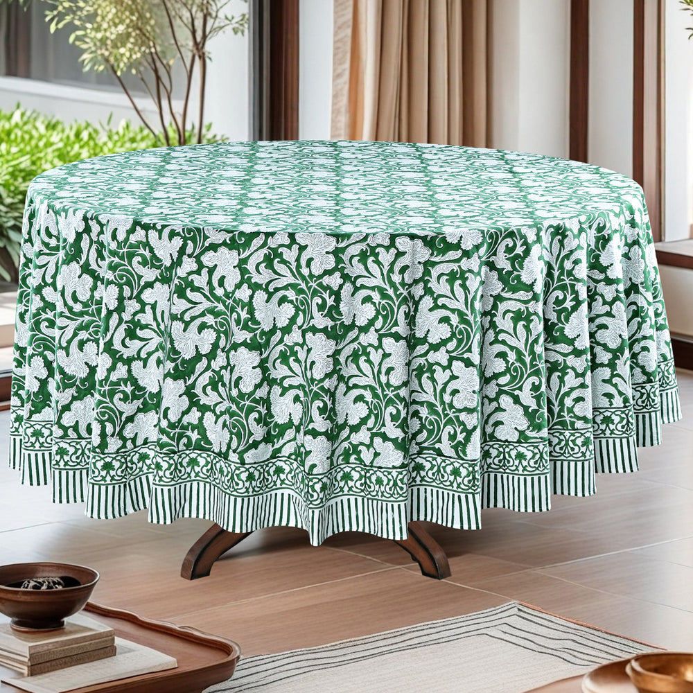 Hand block printed Pantone Artichoke green Round tablelcoth - The Fabricrush - Image 2