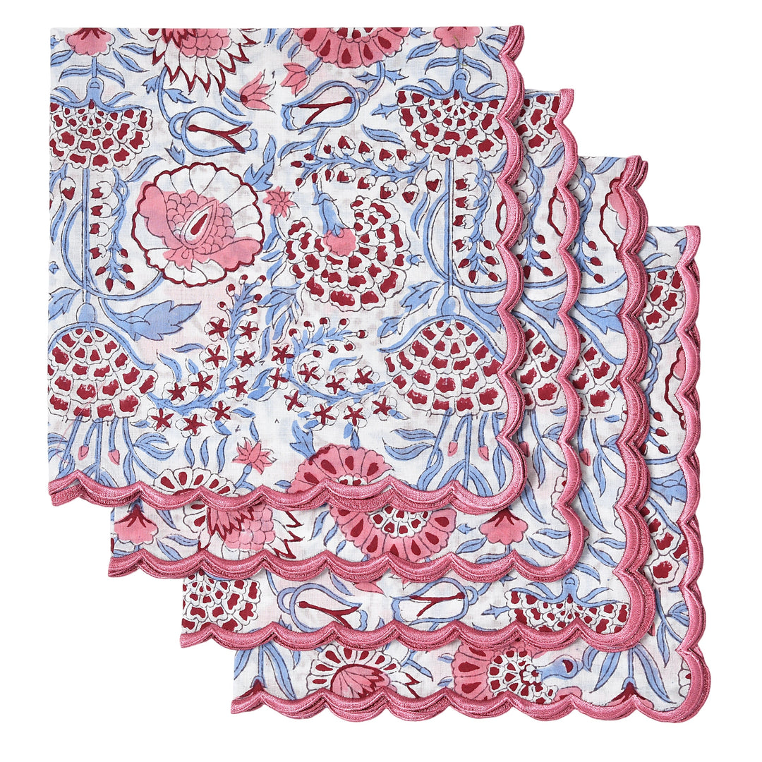 Pigeon Blue and Flamingo Pink Scallop Embroidery Napkins Image 1