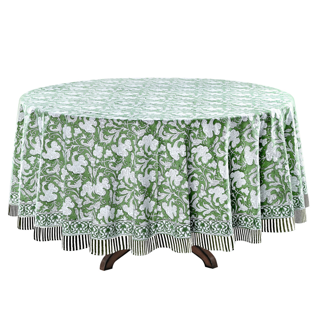 Hand block printed Sage Green Round tablelcoth - The Fabricrush - Image 1
