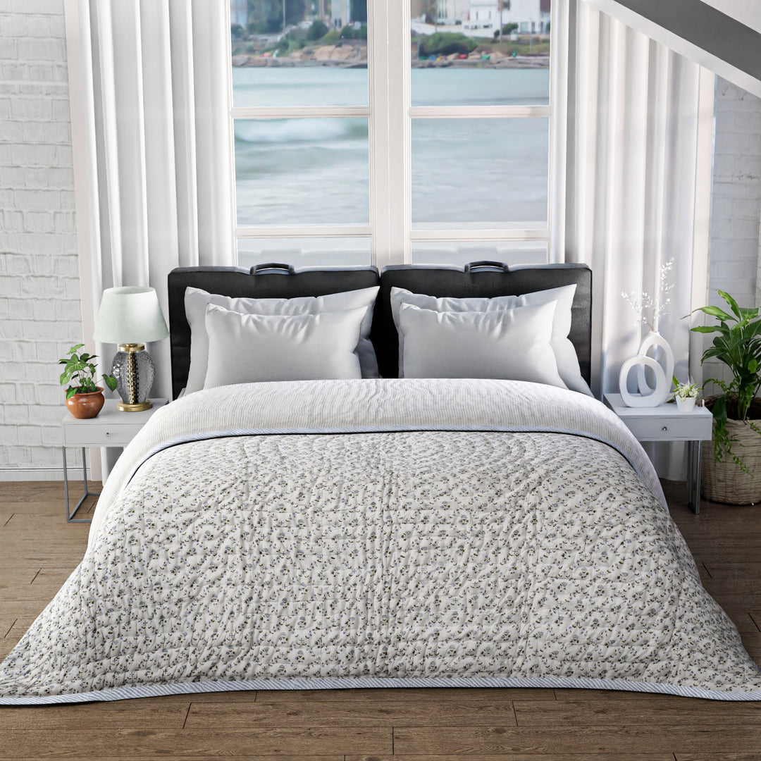 Hand Block Printed Powder Blue Cotton Quilt Product Image 1
