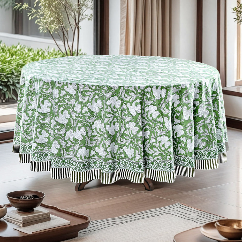 Handblock printed Sage Green Round tablelcoth - The Fabricrush - Image 2