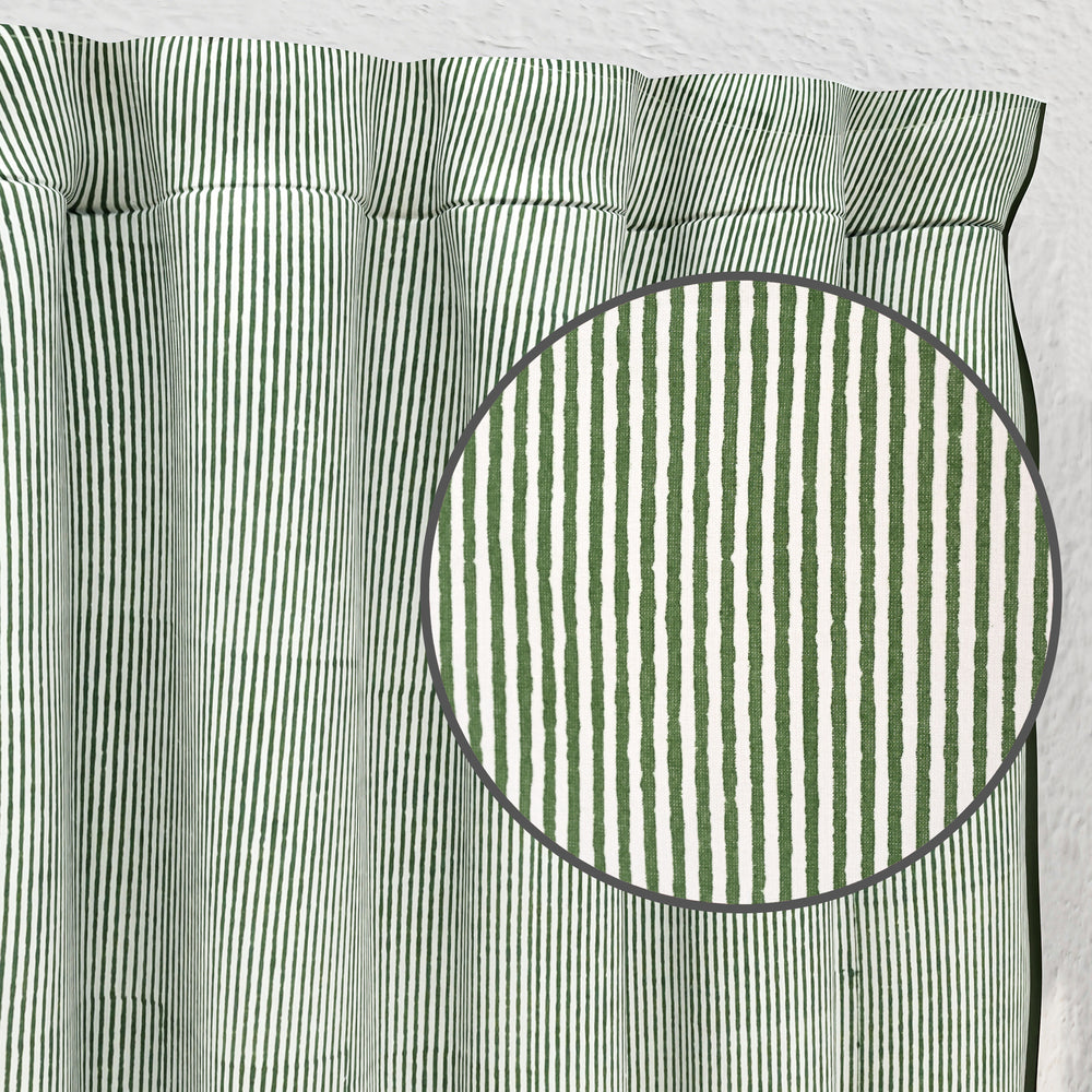 Hand Block Printed Green Color Stripe Curtains roduct Image 6