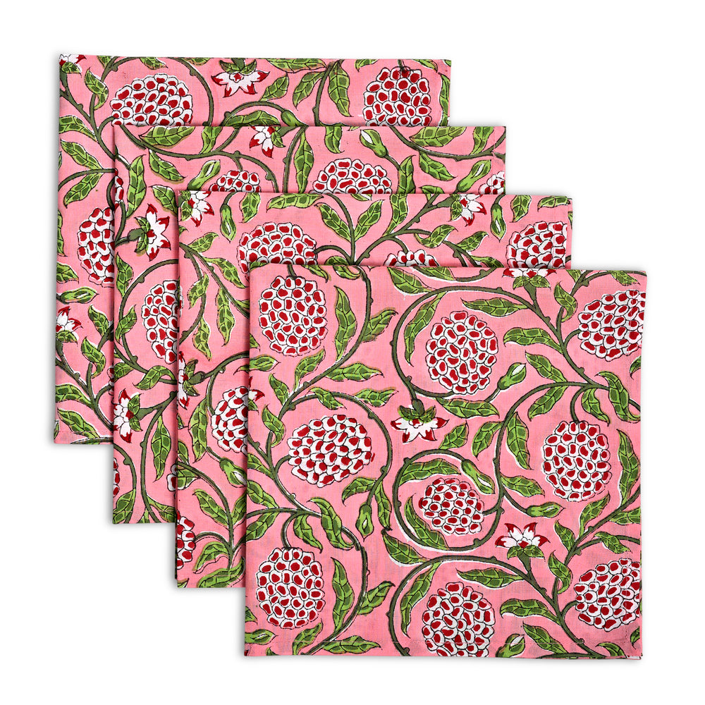 Handblock Printed Strawberry Pink Napkins Product Image 2
