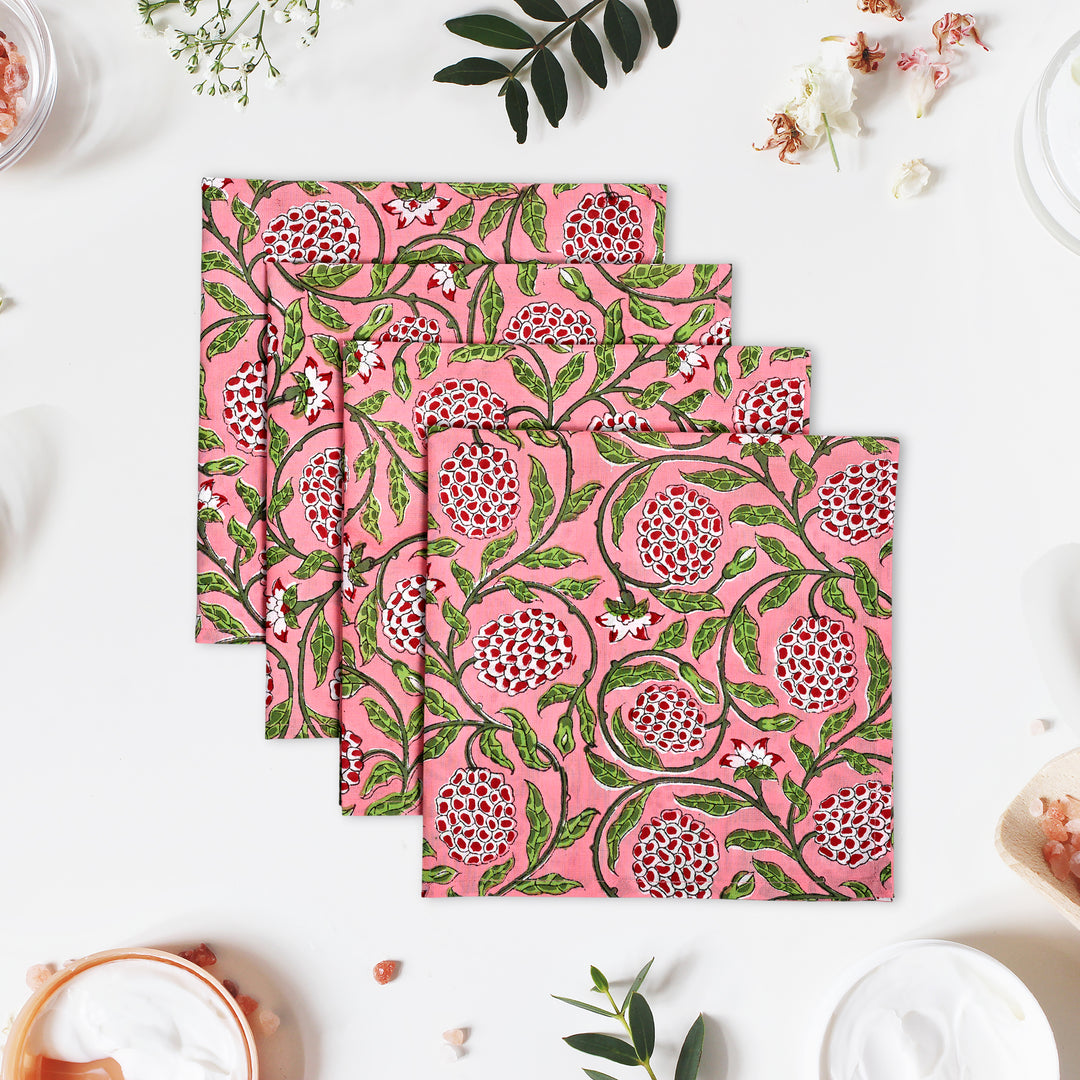 Hand Block Printed Strawberry Pink Napkins Product Image 1