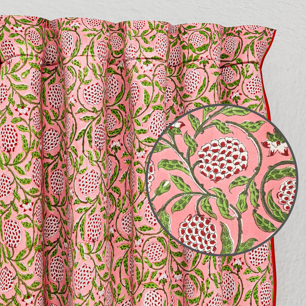 Hand Block Printed Strawberry Pink Color Cotton Curtains Product Image 5