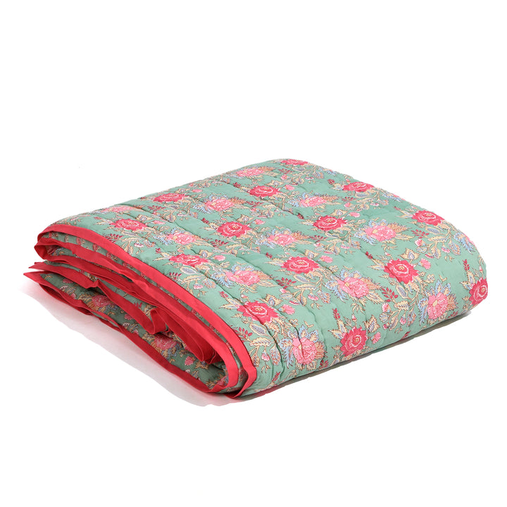 Hand Block Printed Soft Green Color Cotton Quilt Product Image 4