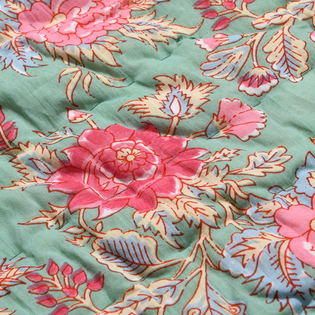 Hand Block Printed Soft Green Color Cotton Quilt Product Image 5