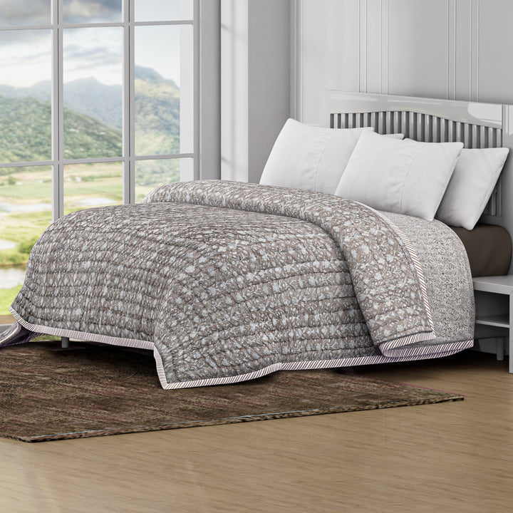 Hand Block Printed Taupe Color Cotton Quilt Product Image 2