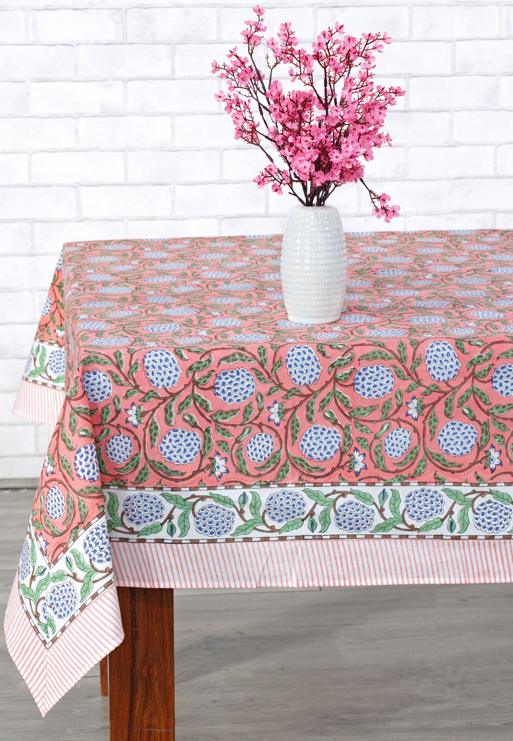 Hand block printed Dark Salmon Pink tablelcoth - The Fabricrush - Image 2
