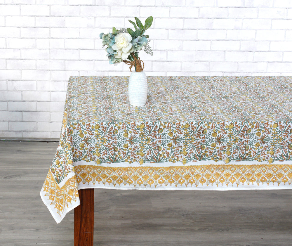 Hand block printed Goldenrod Yellow tablelcoth - The Fabricrush - Image 2