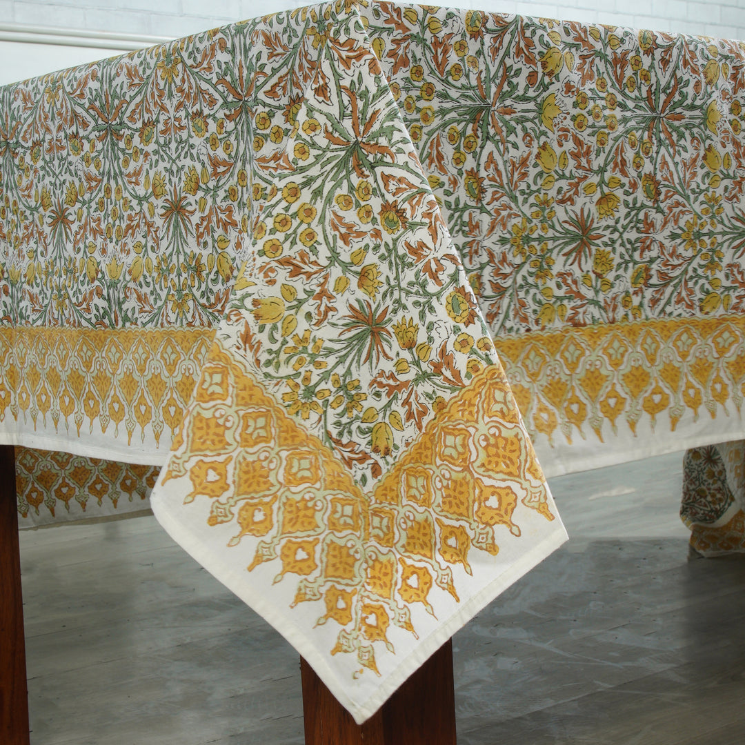 Hand block printed Goldenrod Yellow tablelcoth - The Fabricrush - Image 1