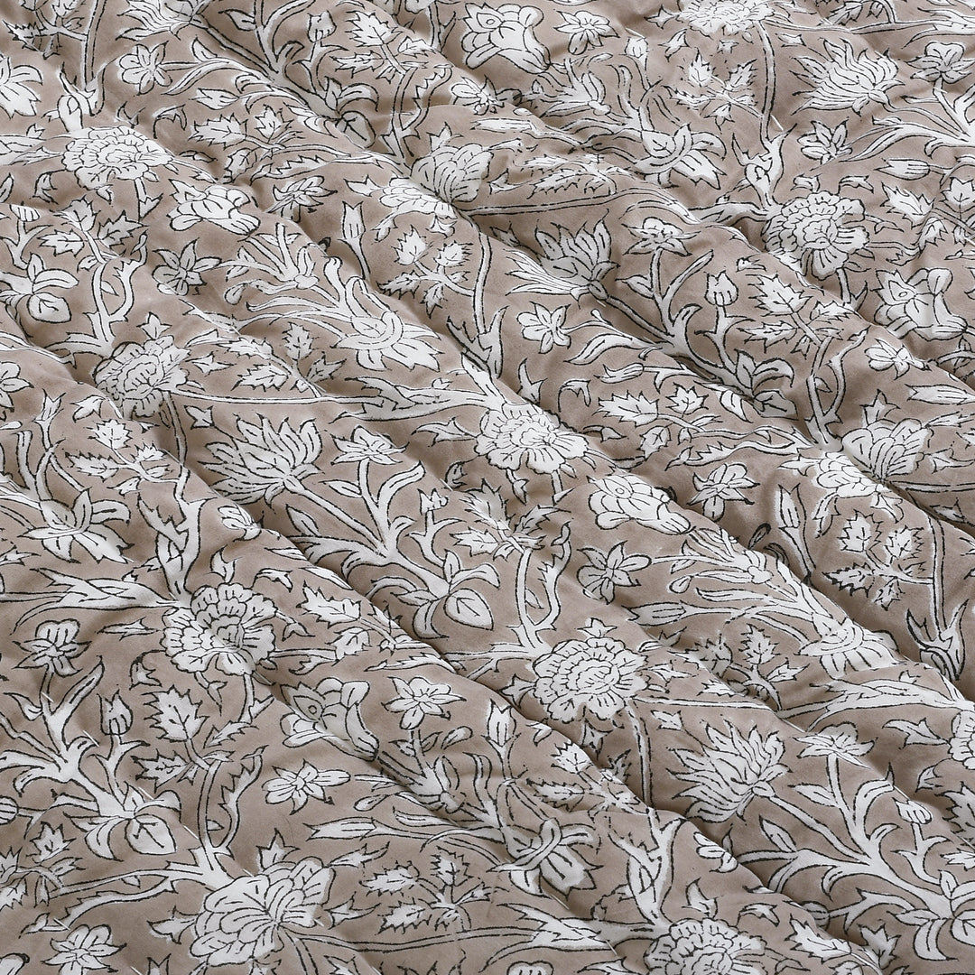 Hand Block Printed Taupe Color Cotton Quilt Product Image 3