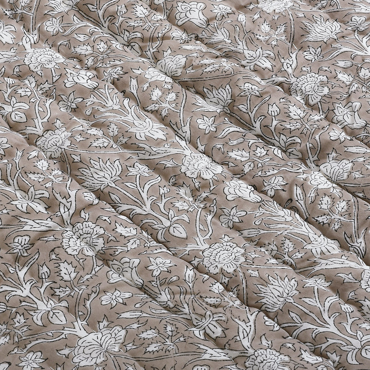 Hand Block Printed Taupe Color Cotton Quilt Product Image 3