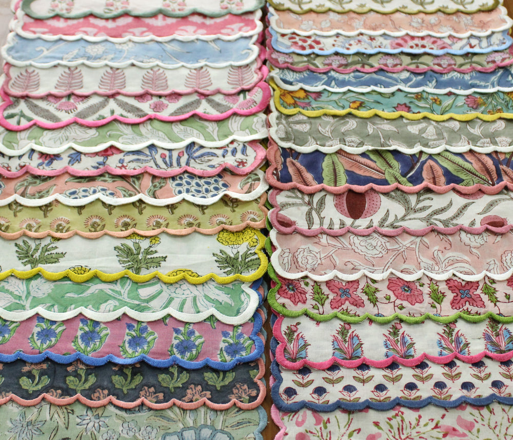 Hand Block Printed Mix and Match Scallop Embroidery Napkins Set product image 2