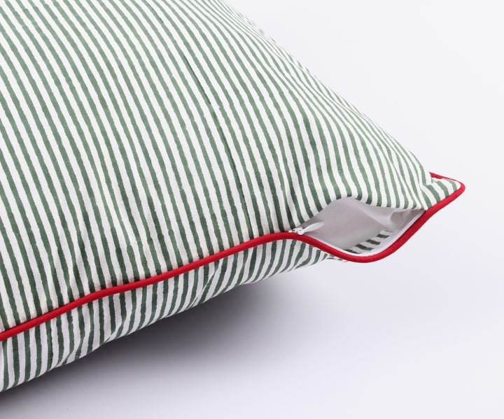 Green Stripes with Red Piping Throw Pillow Cover