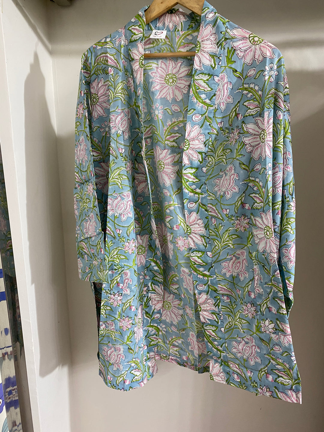 Ice Blue V Neckline Short Kimono