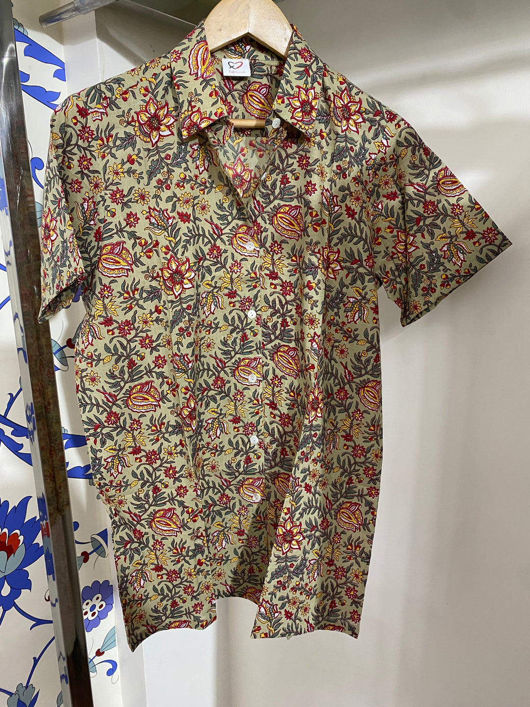 Light Green Floral Cotton Shirt