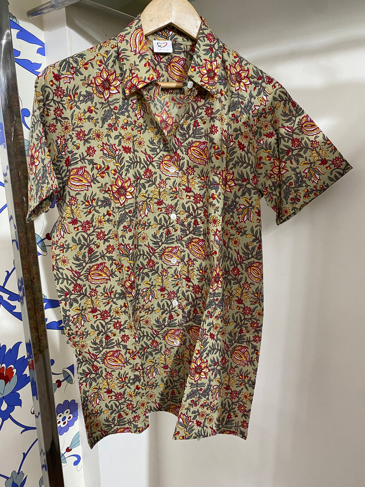 Light Green Floral Cotton Shirt