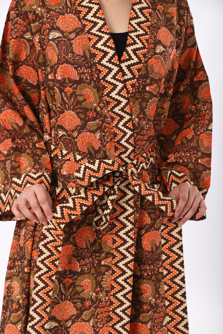 Burgundy Floral Print Cotton Women Kimono Product Image 5