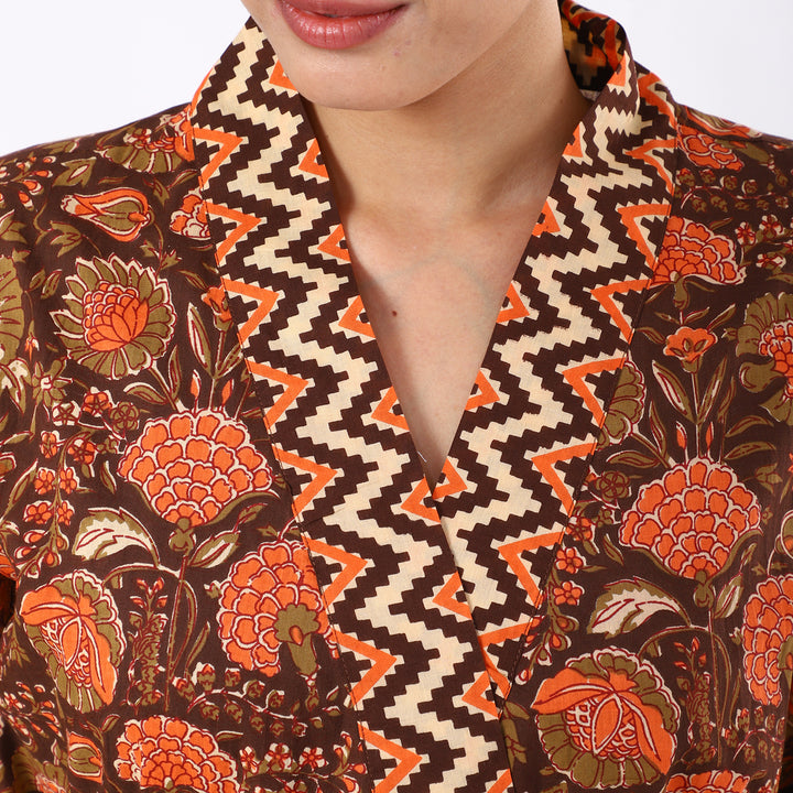 Burgundy Floral Print Cotton Women Kimono Product Image 3