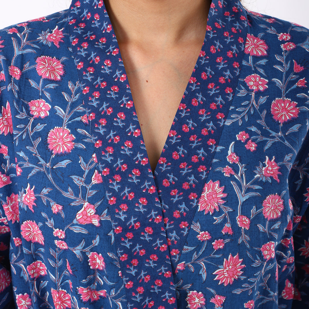 Millennial Blue Cotton Women Kimono Product Image 5