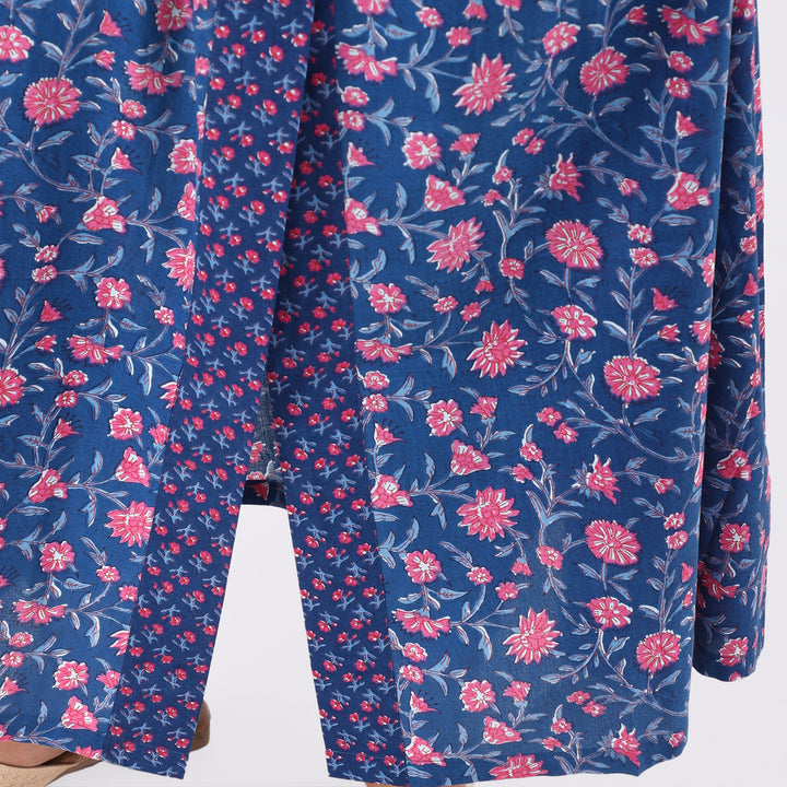 Millennial Blue Floral Print Cotton Women Kimono Product Image 6