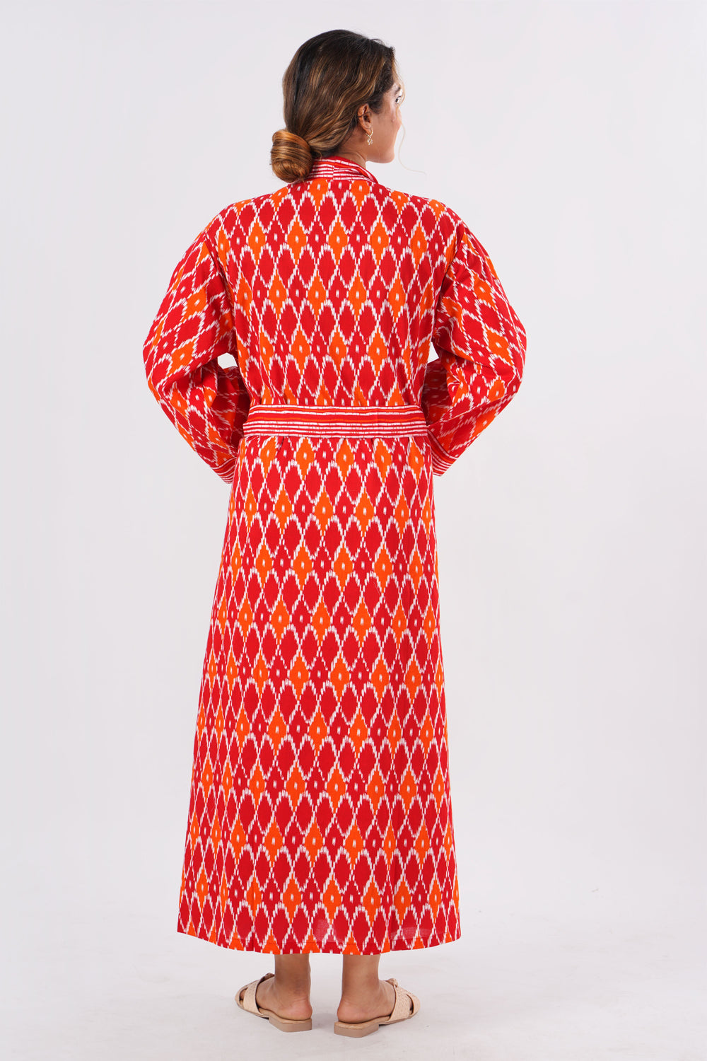 Red Ikkat Print Cotton Kimono Product Image 2