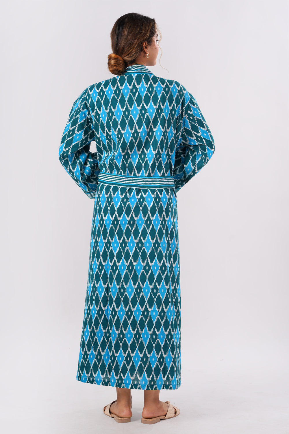 Blue Ikat Geometric Print Cotton Kimono for Women Product Image 2