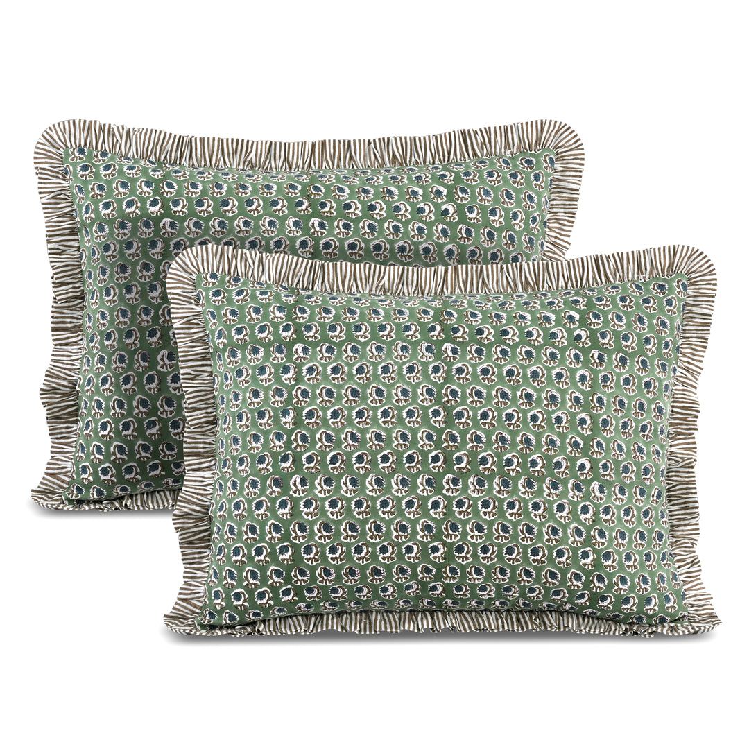 Basil Green Ruffle 20x26 Inches Sham Pillow Covers Product Image 1