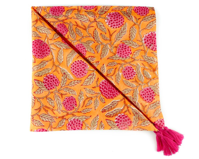 Hand Block Printed Tangerine Orange, Bubblegum Pink Napkins Product Image 2