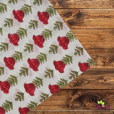 Fabricrush Apple and Cherry Red, Olive Green Indian Hand Block Floral Printed Pure Cotton Cloth Napkins,20x20"- Dinner Napkins