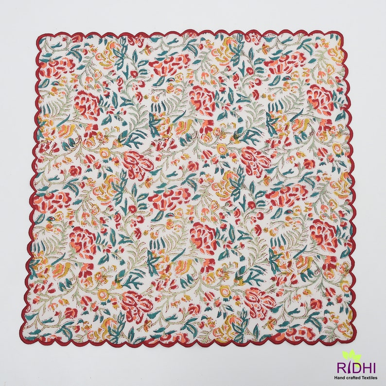 Sangria Red and Ginger Orange Scallop Embroidery Napkins