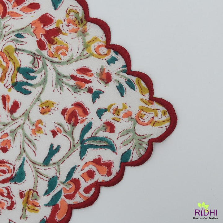 Sangria Red and Ginger Orange Scallop Embroidery Napkins
