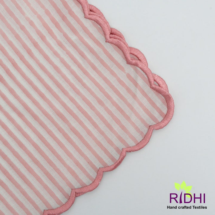 Pink Stripes Scallop Embroidery Napkins