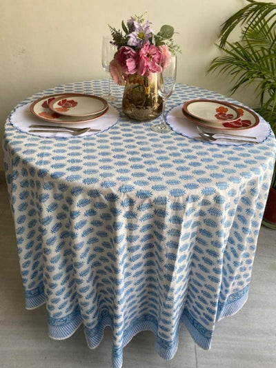 Fabricrush Round Table Cloth Blue And White block print, table cloth, Home and Decor, Restaurant Table