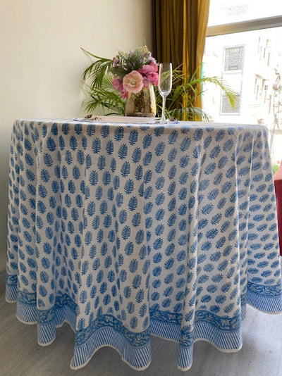 Fabricrush Round Table Cloth Blue And White block print, table cloth, Home and Decor, Restaurant Table