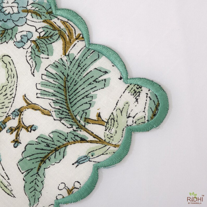 Russian Green, Peanut Brown Scallop Embroidery Napkins