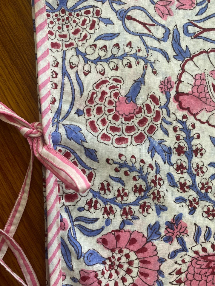 Pigeon Blue, Flamingo Pink Christmas Tree Skirt with Pom Pom Lace