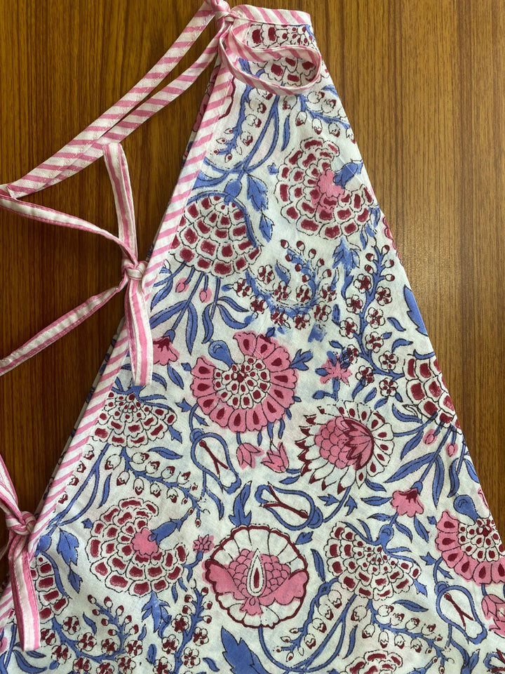 Pigeon Blue, Flamingo Pink Christmas Tree Skirt with Pom Pom Lace