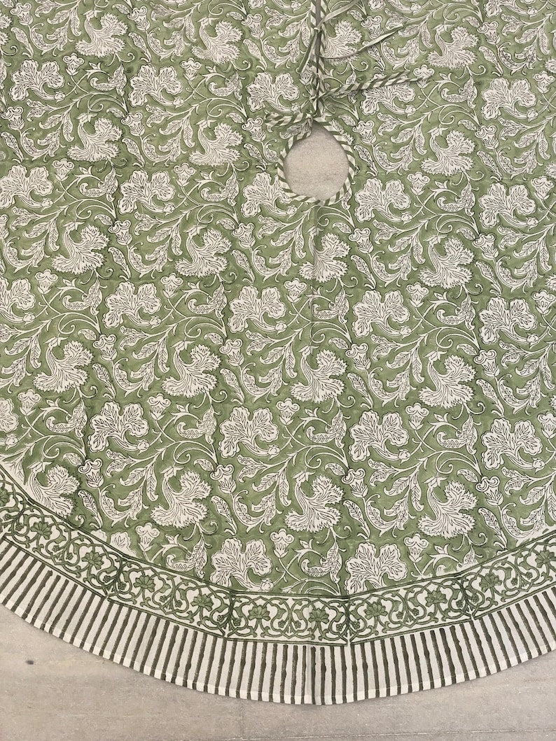 Sage Green and White Christmas Tree Skirt