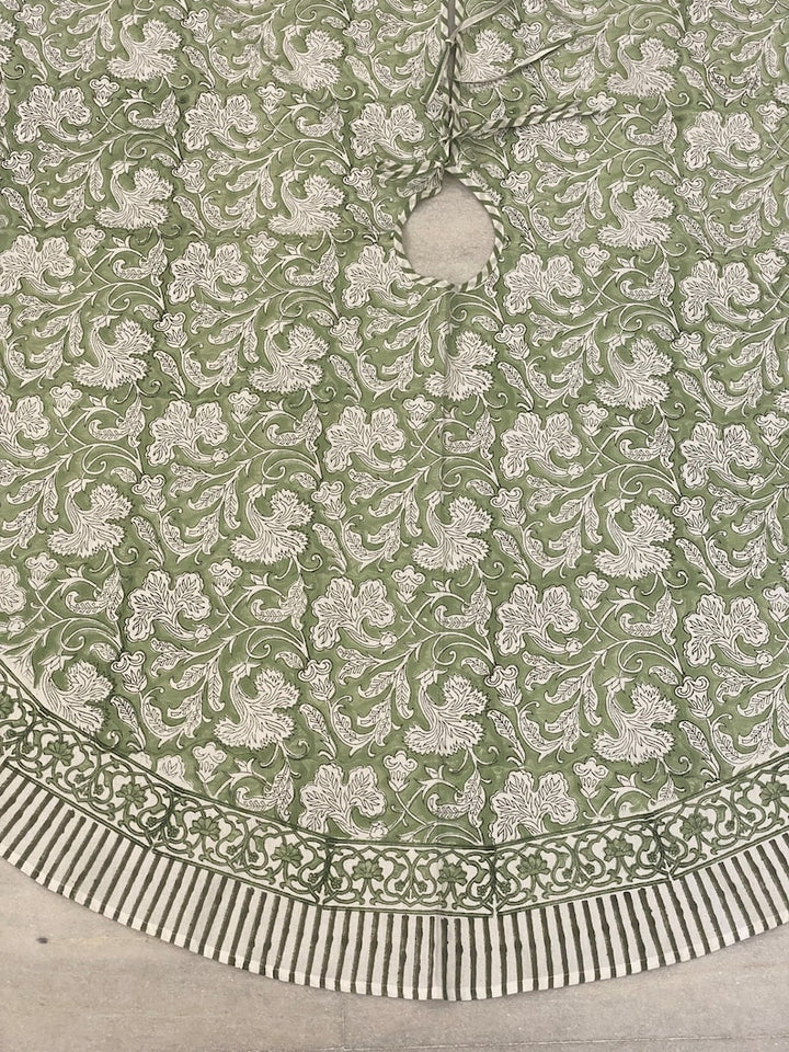 Sage Green and White Christmas Tree Skirt