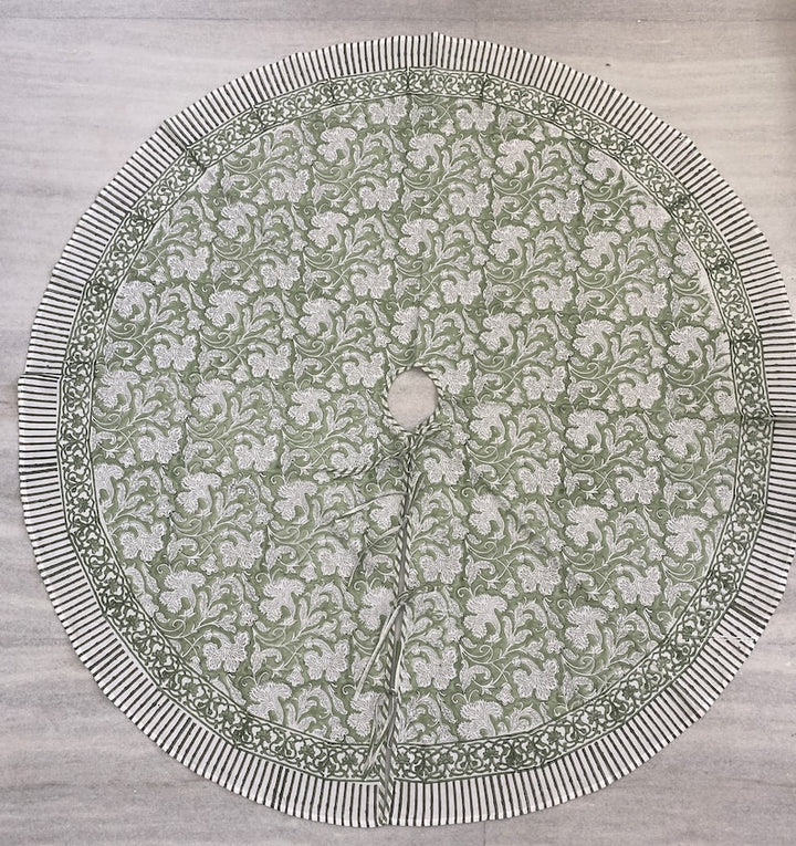 Sage Green and White Christmas Tree Skirt