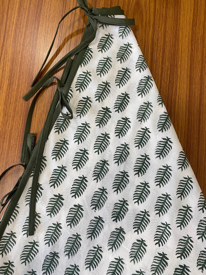 Juniper Green, White Indian Leaf Print Christmas Tree Skirt
