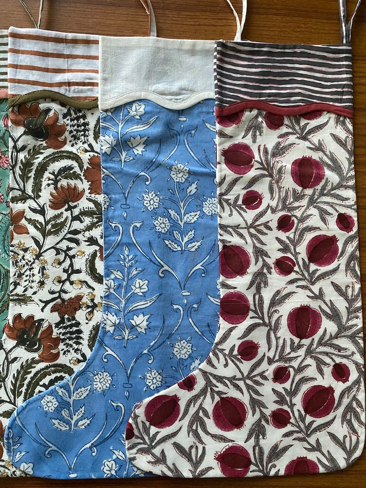 Mix Bag of Indian Floral Printed Cotton Cloth Christmas Stocking