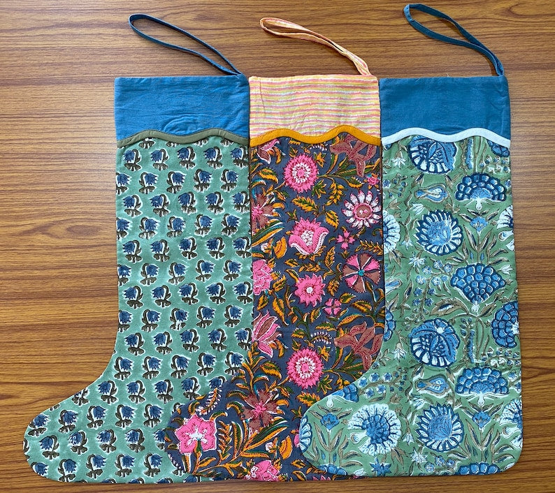 Mix Bag of Indian Floral Printed Cotton Cloth Christmas Stocking